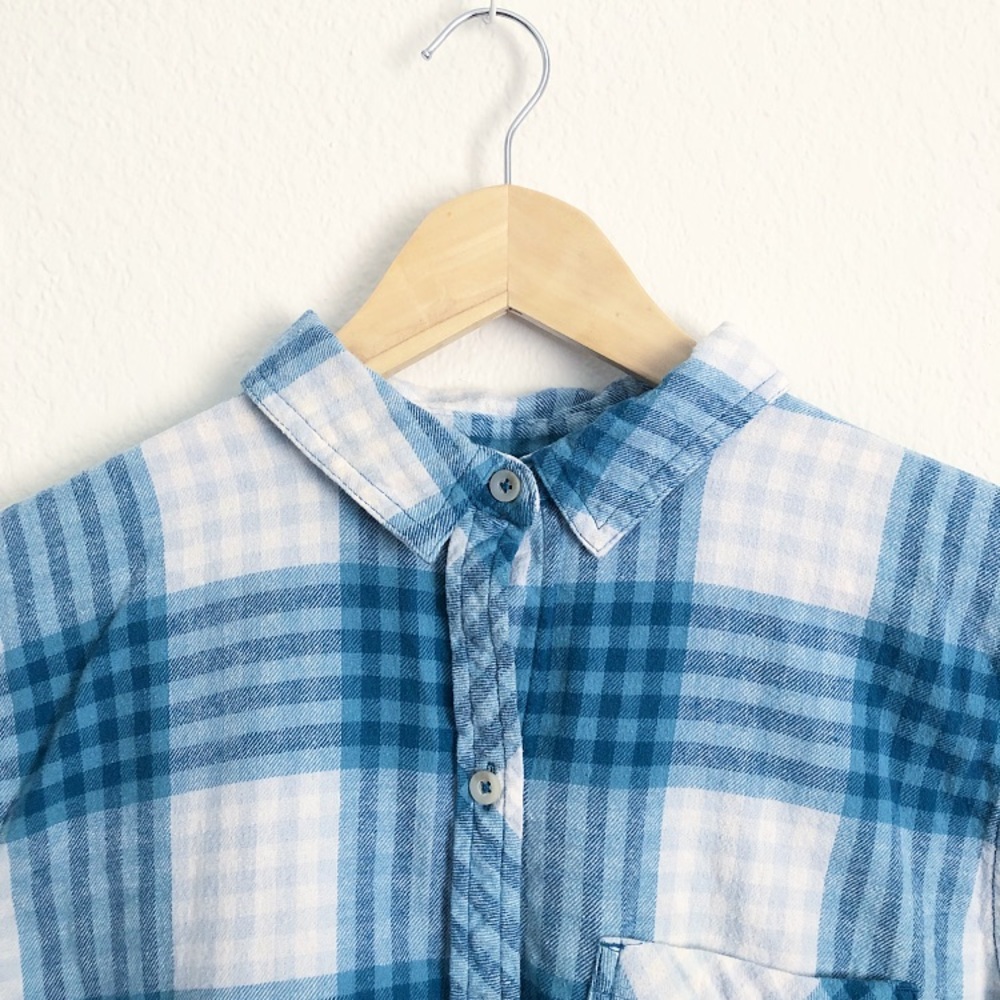 Blue and White Plaid Flannel Shirt - Picture 3 of 6